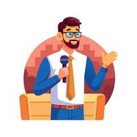 Teacher Using Microphone for Classroom Discussion vector