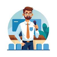 Inspiring Teacher Presenting Microphone for Class vector