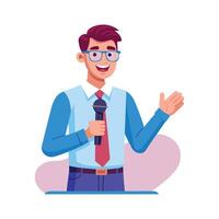 Teacher Hosting Event with Microphone in Class vector