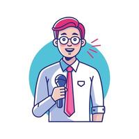 Motivated Teacher Using Microphone while Hosting Class vector