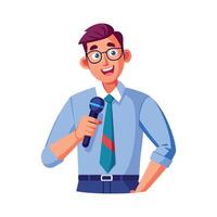 Teacher Using Microphone for Presenting in Class vector