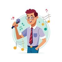 Creative Educator Utilizing Microphone for Music Lessons vector