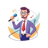 Inspiring Teacher Presenting Microphone during Music Class vector