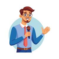 Inspiring Teacher Using Microphone for Classroom Presentations vector