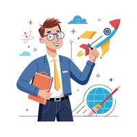 Teacher Using Model Rocket for Science Lessons vector
