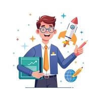 Creative Educator Utilizing Model Rocket for Science vector