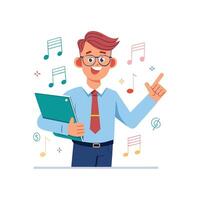Creative Educator Highlighting Music Note Chart in Class vector