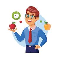 Teacher Featuring Apple in Nutrition Discussion vector