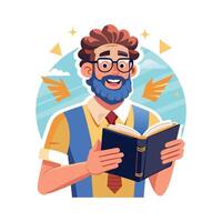 Dynamic Educator Using Mythology Book for Class Discussion vector