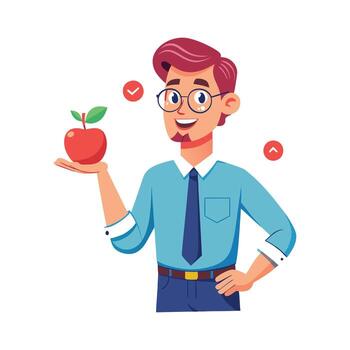 Instructor Using Apple to Teach Nutrition vector