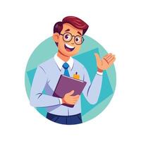 Teacher Sharing Ideas with Notebook in Class vector