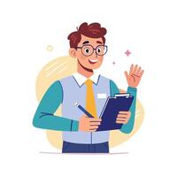 Inspiring Teacher Presenting Notebook for Creative Learning vector
