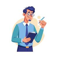 Teacher Writing Key Points with Notepad in Class. vector