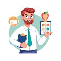Dynamic Educator Using Nutrition Chart in Class vector