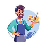 Teacher Using Paint Palette for Creative Lessons vector