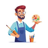 Inspiring Teacher Presenting Paint Palette for Art Class vector