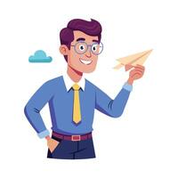 Inspiring Teacher Showcasing Paper Airplane for Learning vector