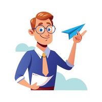 Dynamic Educator Using Paper Airplane in Class vector
