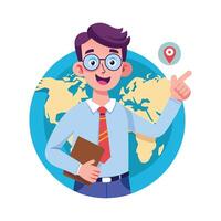Inspiring Teacher Presenting Paper Map for Learning vector