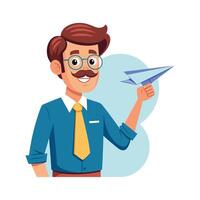 Inspiring Teacher Presenting Paper Plane for Learning vector