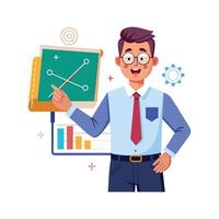 Dynamic Educator Using Physics Formula Chart in Class vector