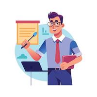 Teacher Using Projector Remote for Presentation vector