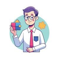 Teacher Using Puzzle Box for Engaging Class Activities vector