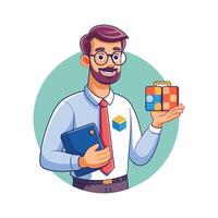 Dynamic Educator Showcasing Puzzle Box for Learning vector