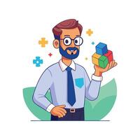 Inspiring Teacher Presenting Puzzle Box for Interactive Learning vector