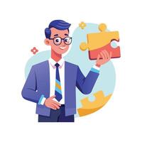 Dynamic Educator Showcasing Puzzle Piece in Class vector
