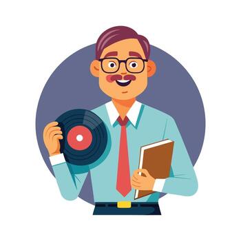 Dynamic Educator Showcasing Record during Music Lessons vector
