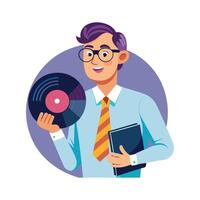 Teacher Using Record for Music Class Engagement vector