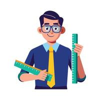 Inspiring Teacher Presenting Ruler for Measurement Lessons vector