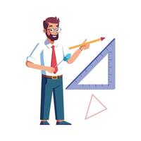 Teacher Using Ruler for Geometry Teaching vector