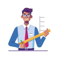 Inspiring Teacher Presenting Ruler for Measurement Teaching vector