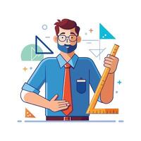 Teacher Using Ruler for Measurement in Class vector