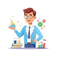 Teacher Using Science Experiment Kit for Learning vector