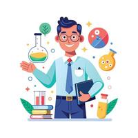 Inspiring Teacher Presenting Science Experiment Kit for Learning vector