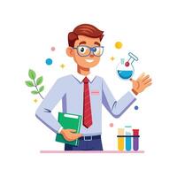 Teacher Demonstrating Science Experiment Kit for Lessons vector
