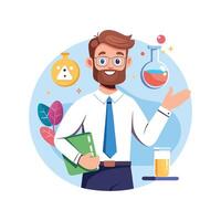 Inspiring Teacher Showcasing Science Experiment Kit for Class vector