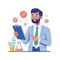 Dynamic Educator Showcasing Science Lab Notebook in Class vector