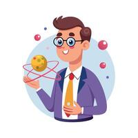 Inspiring Teacher Showcasing Science Model for Learning vector
