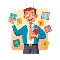 Teacher Using Flashcards for Interactive Learning vector