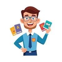 Inspiring Teacher Presenting Flashcards for Learning vector