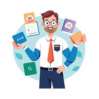 Dynamic Educator Showcasing Flashcards in Class vector