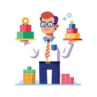 Inspiring Teacher Presenting Building Blocks for Learning vector