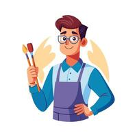Dynamic Educator Showcasing Paintbrushes for Learning vector