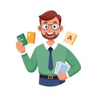 Dynamic Educator Using Flashcards for Class Activities vector