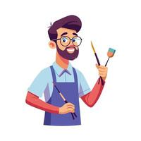 Teacher Using Paintbrushes for Art Class Engagement vector