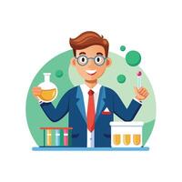 Teacher Using Test Tubes for Science Experiments vector